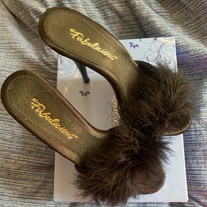Black Satin High Heels with fur size 7